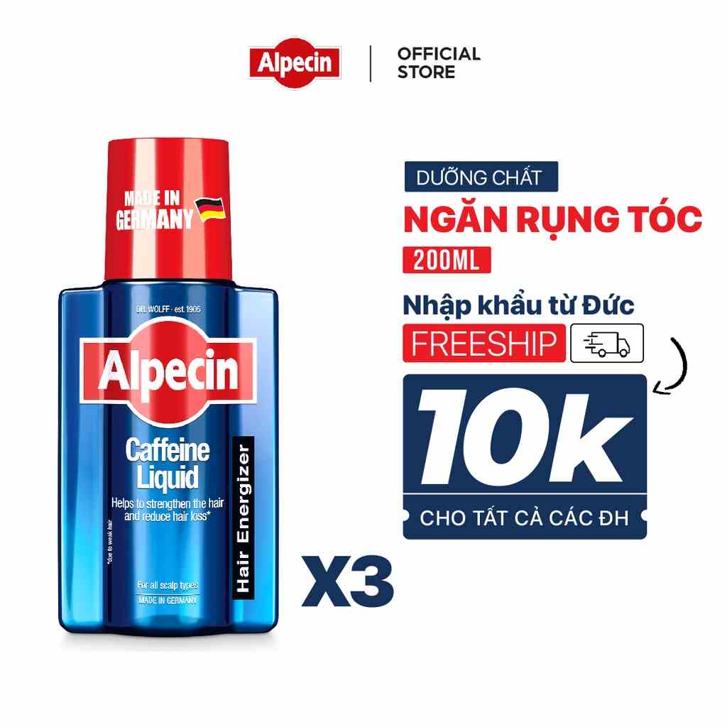 Combo 3 Tinh chất Caffeine ngăn rụng tóc Alpecin Liquid 200ml kích thích tóc mọc chắc khỏe cho nam - Alpecin Hair tonic