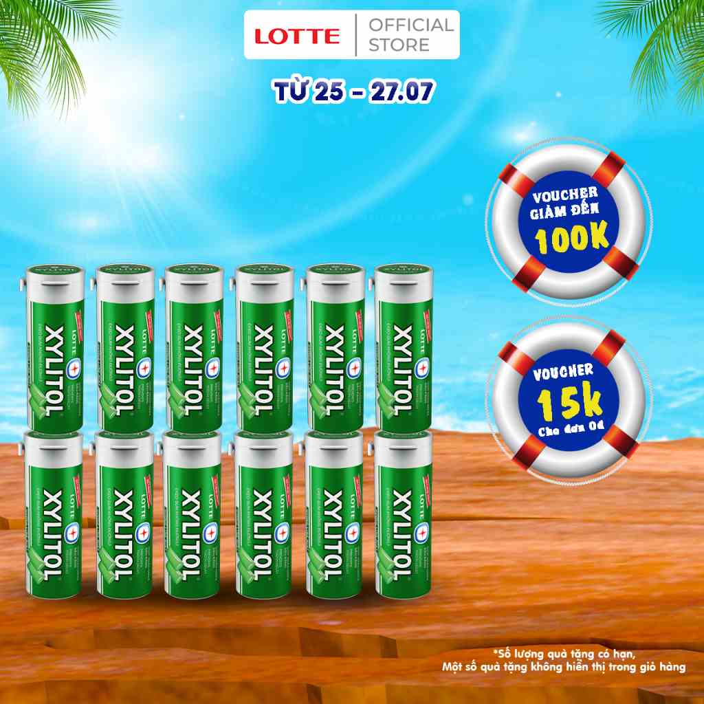 [Mã BMLTB35 giảm đến 35K đơn 99K] Combo 12 hũ Kẹo Gum không đường Lotte Xylitol - Hương Lime Mint 26,1 g