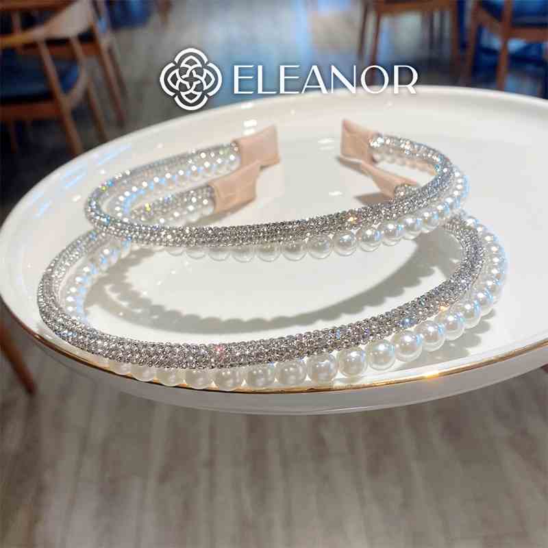 Băng đô cài tóc nữ Eleanor Accessories viền đôi đính đá ngọc trai nhân tạo phụ kiện tóc 4045