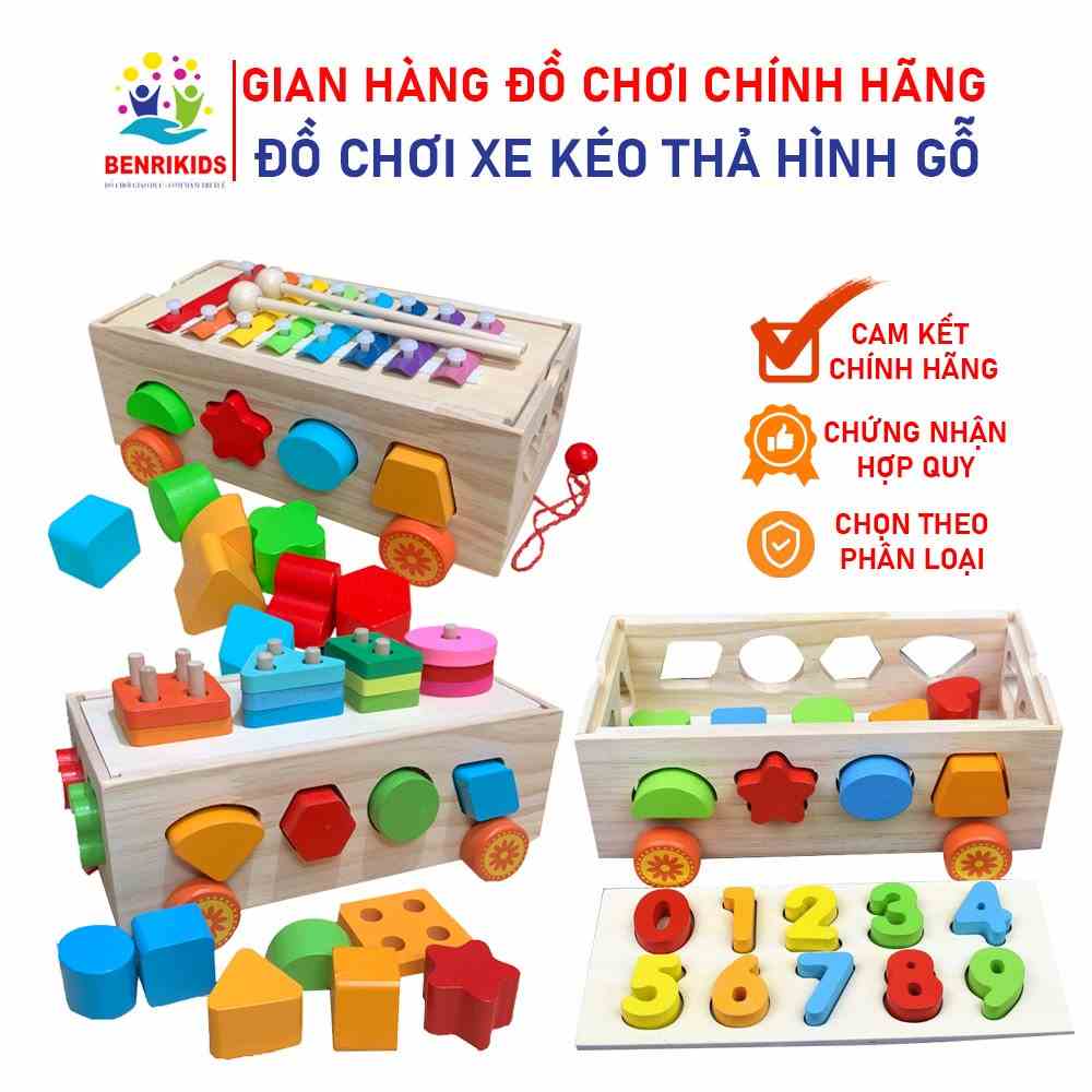 Đồ Chơi Xe Kéo Gỗ 2 Trong 1 Xe Lửa Thả Hình Kết Hợp Số Và Đàn Cho Bé Phân Biệt Màu Sắc Hình Khối Benrikids