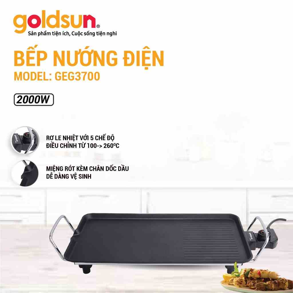 Bếp nướng điện goldsun GEG3700 công suất 1000W nhôm đúc dày, phủ chống dính có rãnh thoát dầu mỡ