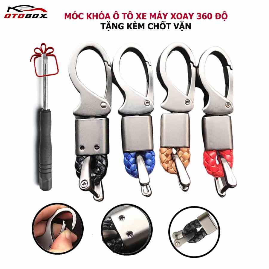 Móc chìa khoá ô tô, xe máy chốt xoay 360 độ, móc treo chìa khoá OTOBOX thép không gỉ bền đẹp chắc chắn nhiều màu sắc