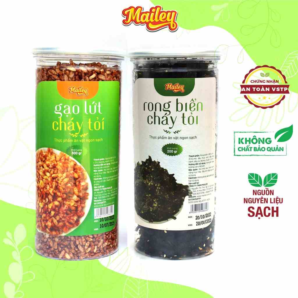 [Mã BMLTA35 giảm đến 35K đơn 99K] Combo ăn vặt Mailey Rong biển cháy tỏi 200g và Gạo lứt giảm cân cháy tỏi 300g