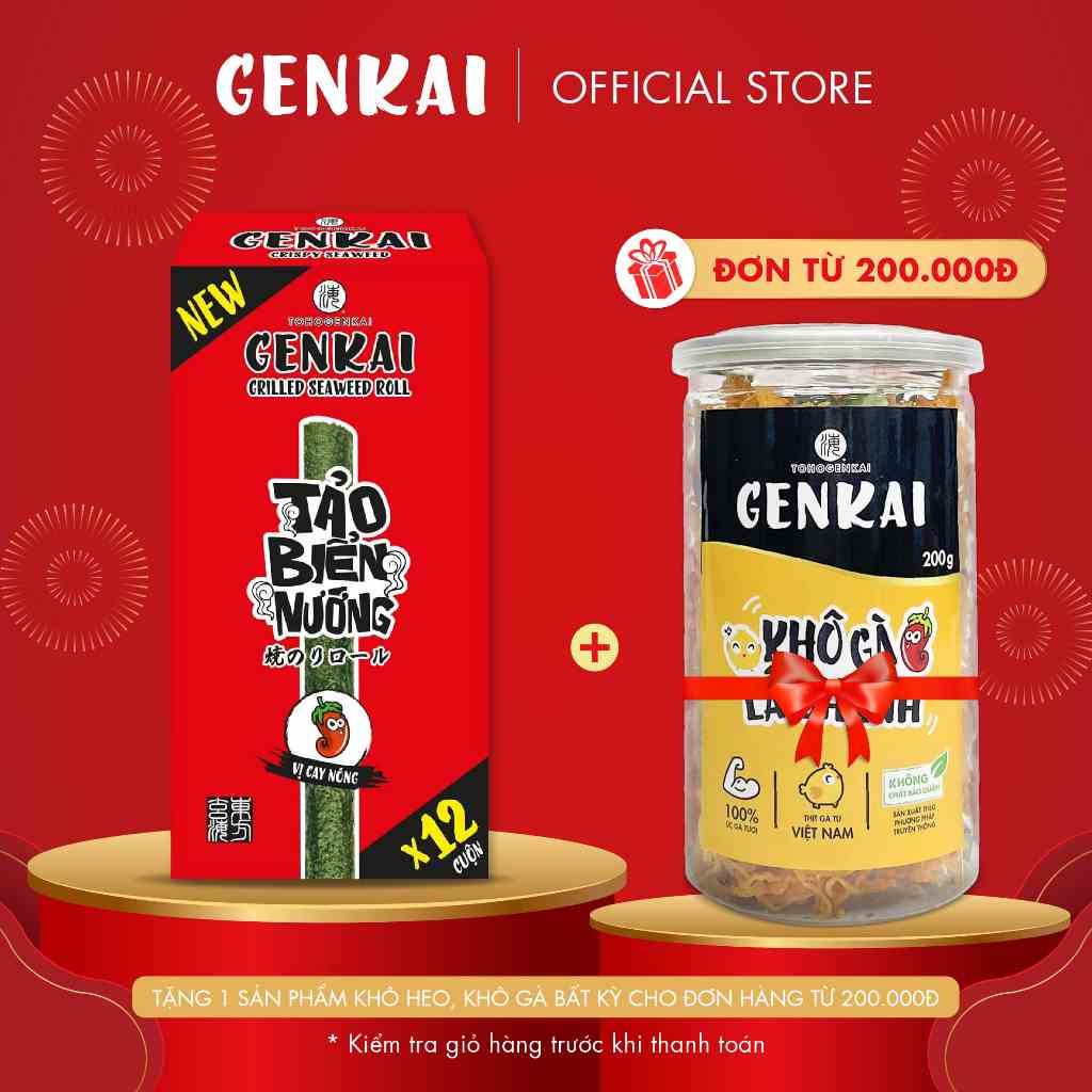 [Mã BMLTB35 giảm đến 35K đơn 99K] Snack Tảo Biển Nướng Cuộn GENKAI Vị Cay Nóng 43.2g (3.6g x 12gói)