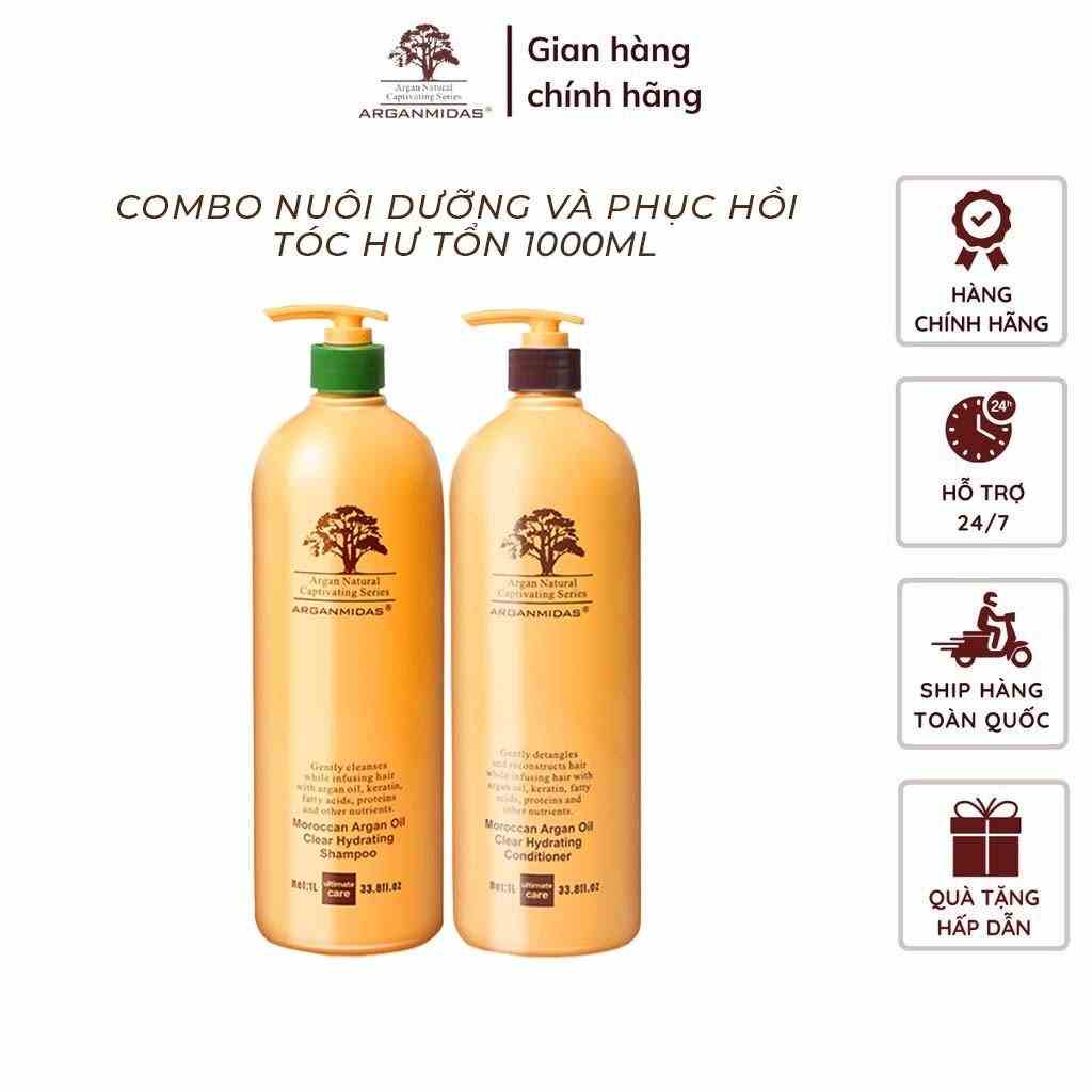 Bộ dầu gội xả Arganmidas phục hồi tóc hư tổn và kích thích mọc tóc cho mái tóc suôn mượt 1000ml