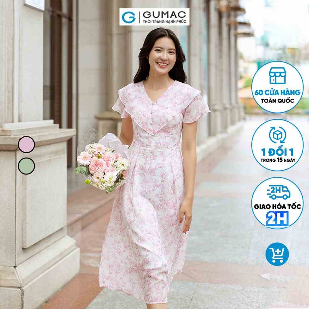 Đầm A cổ bèo thời trang GUMAC DD06009