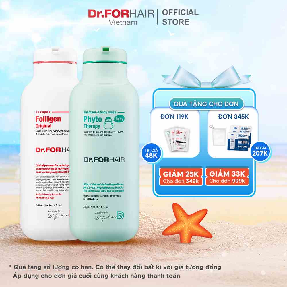 Combo gội cho mẹ và tắm gội cho bé chiết xuất từ thực vật Dr.FORHAIR Original Shampoo x Therapy Baby Shampoo & Body Wash