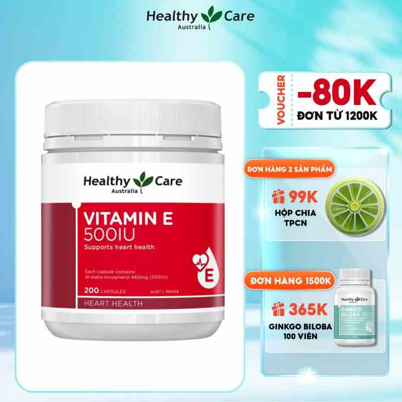 Viên uống bổ sung vitamin E Healthy Care 500IU 200 viên