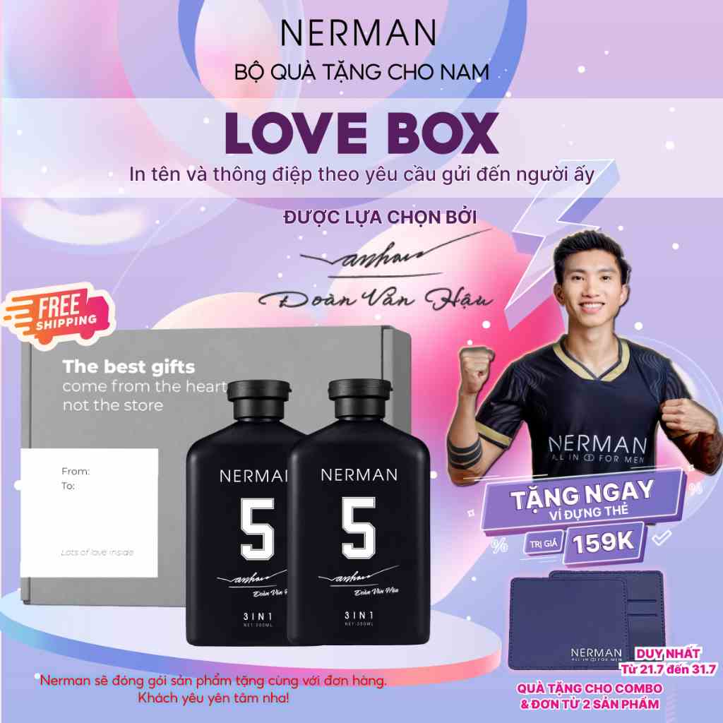 [BẢN GIỚI HẠN]Bộ quà tặng nam giới LOVE BOX - 2 Sữa tắm gội hương nước hoa cao cấp NERMAN 350ml/chai