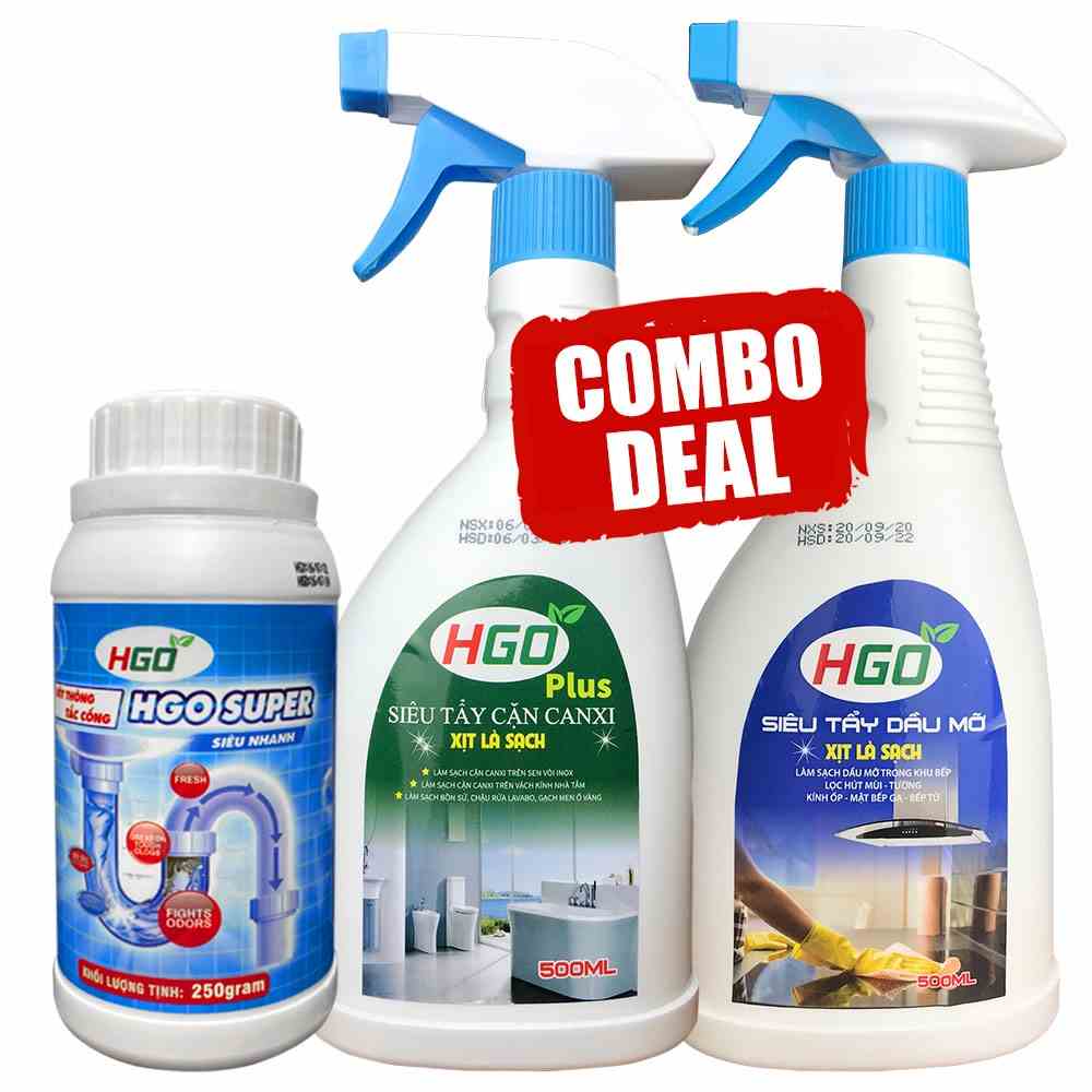 Combo 3 chai tẩy cặn canxi + tẩy dầu mỡ + bột thông cống HGO-NEW3 tiết kiệm 20%