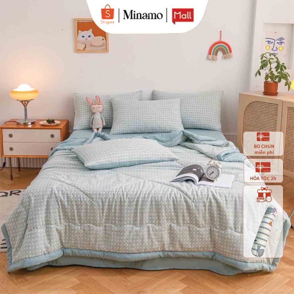 Bộ Ga Giường Cotton Đũi Minamo D11 Nhập Khẩu Cao Cấp, Nhiều Mẫu Đẹp, Chăn Trần Mùa Hè Mềm Mịn - Bảo Hành Chính Hãng