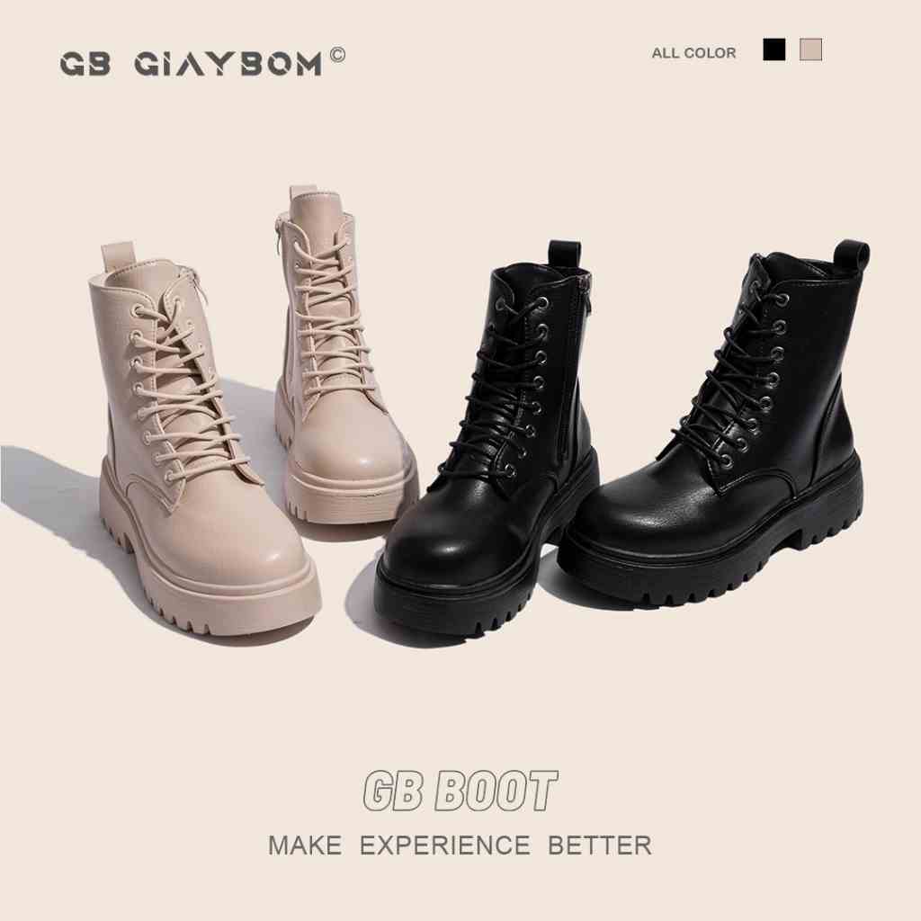 Giày Bốt Nữ Cổ Cao Kéo Khóa Da Nhám Cao Gót Màu Đen Trắng Thời Trang Hot Trend giayBOM GB Boot B1635