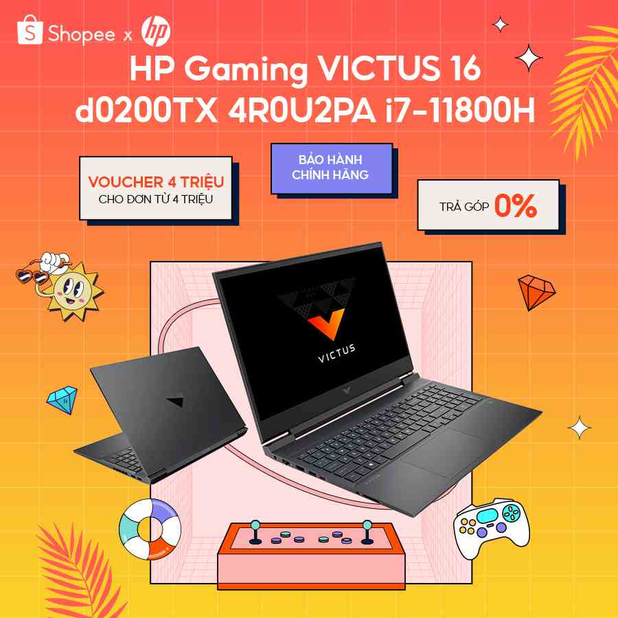 [Nhập ELHP12 giảm 12% đơn từ 10Tr]Laptop HP Gaming VICTUS 16 d0200TX 4R0U2PA| i7-11800H | RAM8G | 512GB SSD| 4GB GTX1650