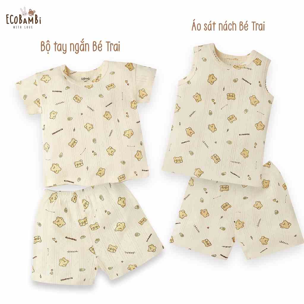 Bộ thun thông hơi cotton Hàn Quốc BÉ TRAI kiểu dệt Jacquard in hoạ tiết Gấu ECOBAMBI