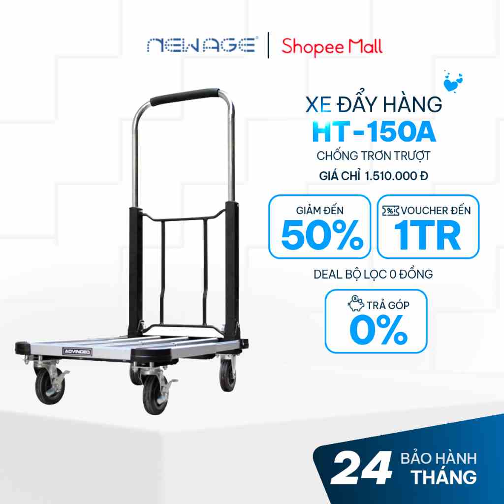 Xe đẩy hàng 4 bánh gấp gọn ADVINDEQ HT-150A, khung xe bằng thép sơn tĩnh điện siêu chắc chắn, tải trọng tới 150kg