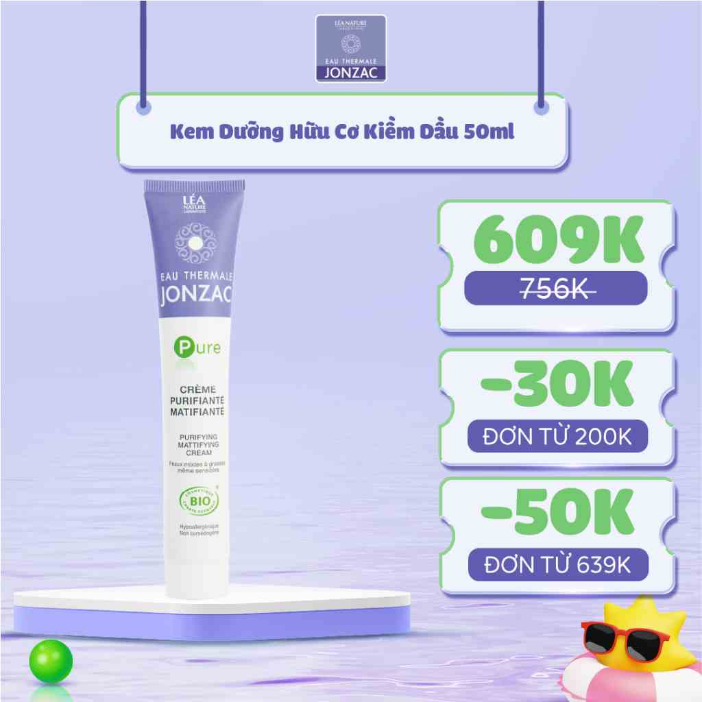 Kem Dưỡng Hữu Cơ Kiềm Dầu Eau Thermale Jonzac Pure Purifying Mattifying Cream 50ml