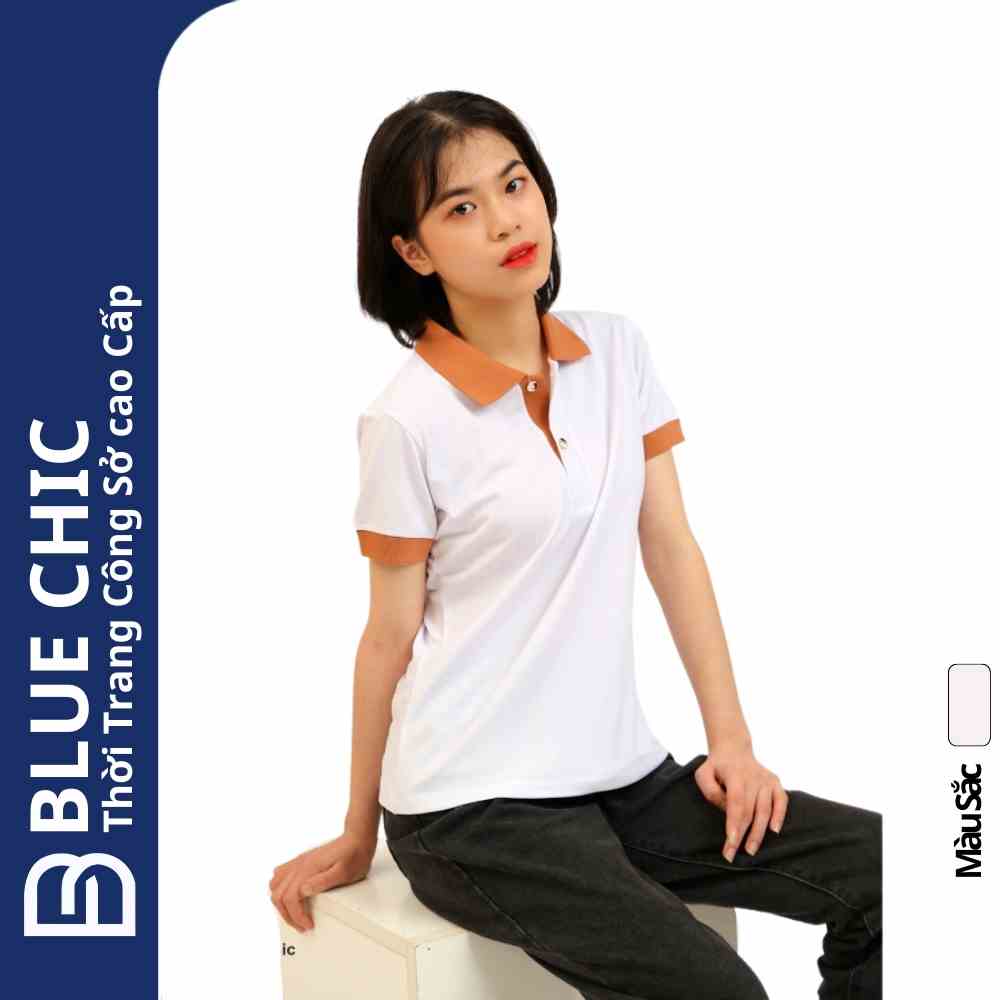 [Mã BMLTB200 giảm đến 100K đơn 499K] Áo phông polo nữ bluechic màu trắng phối cổ nâu trẻ trung thanh lịch