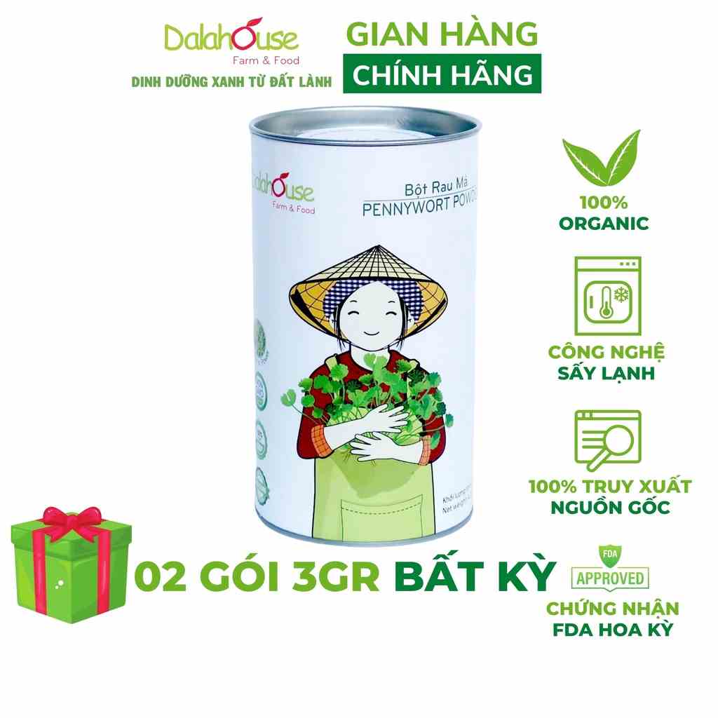 Bột rau má nguyên chất Dalahouse công nghệ sấy lạnh tiêu chuẩn Châu Âu hộp 120 gr