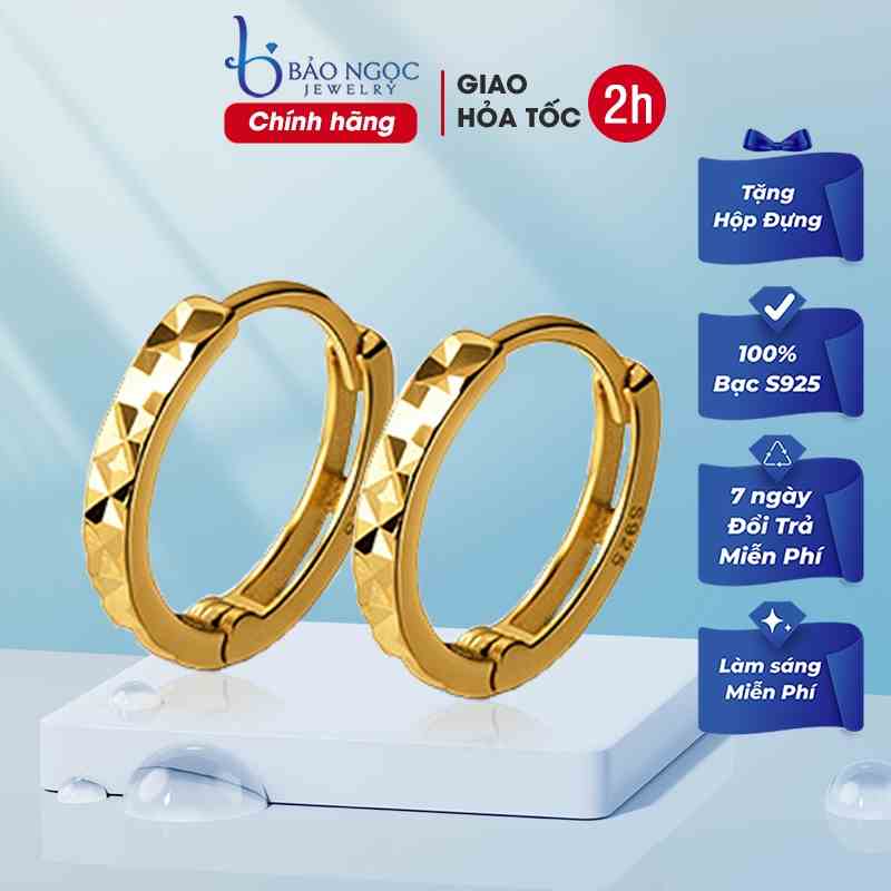 Khuyên tai bạc S925 Xi Vàng 18K Cá Tính Dáng Tròn B2705 - Bảo Ngọc Jewelry