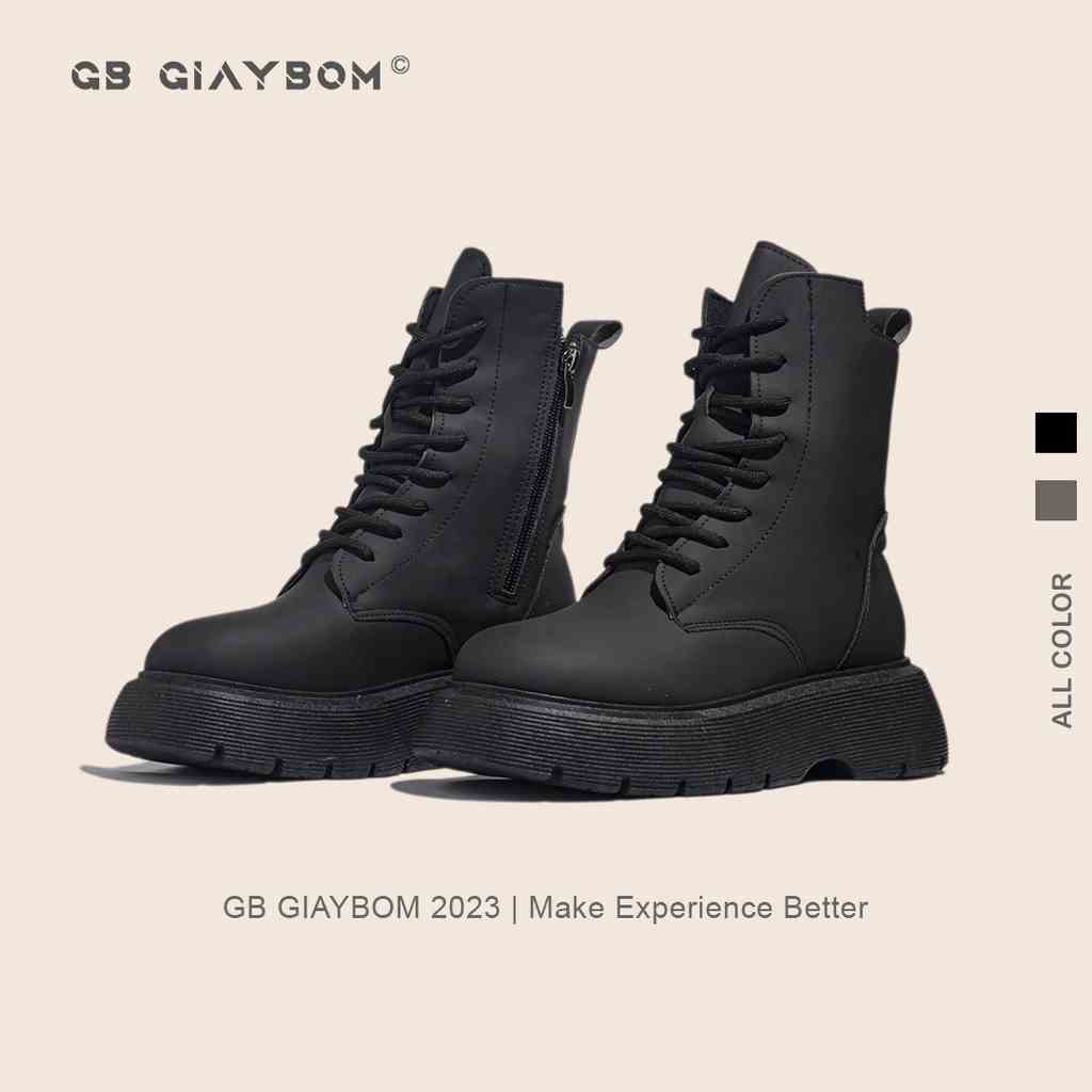 Giày Boot Nữ Cổ Cao Độn Đế Da Mềm Khóa Kéo Màu Đen Xám Hot Trend Thời Trang giayBOM B1847