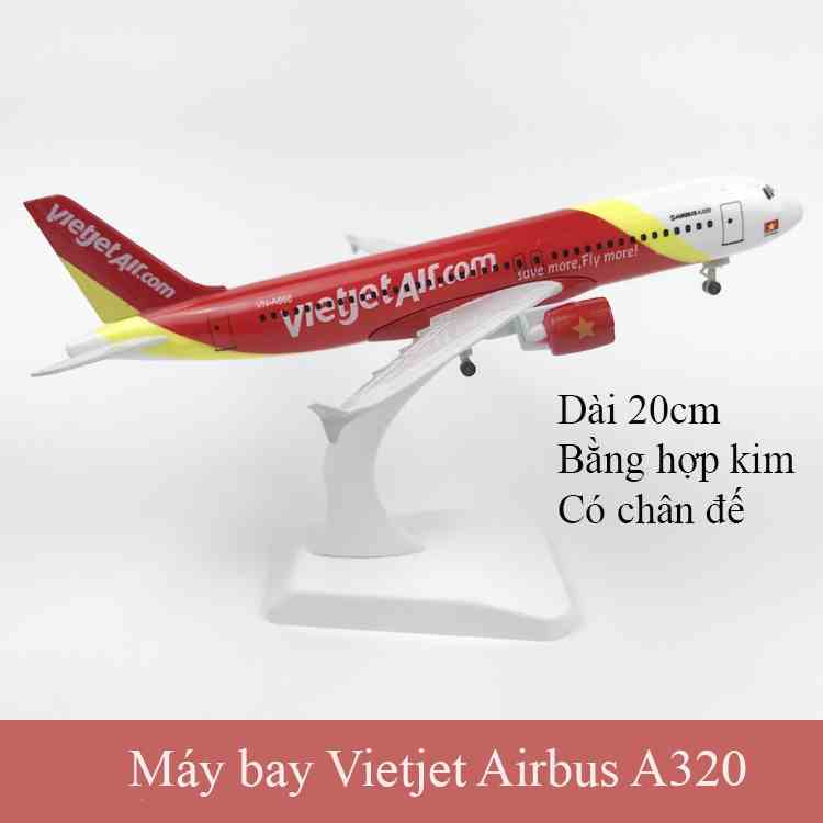 Mô hình máy bay Vietjet Airbus A320 KAVY bằng hợp kim có chân đế đi kèm, đẹp tinh xảo