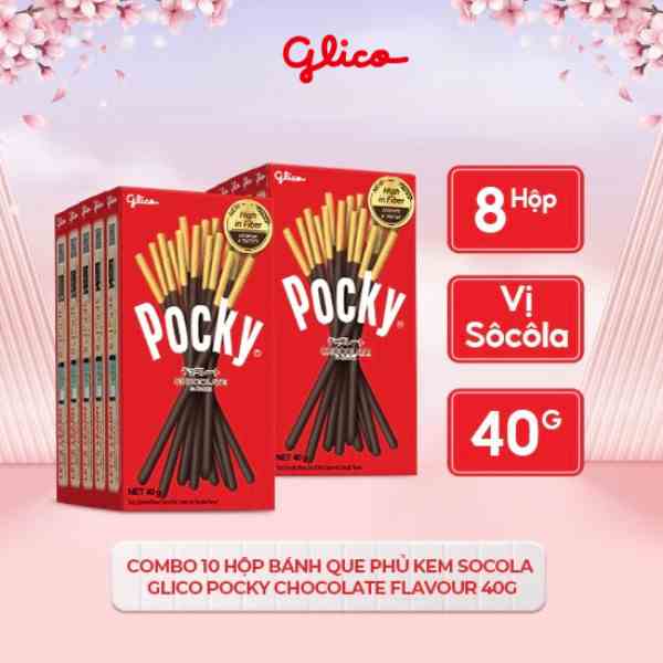 [Mã BMLTB35 giảm đến 35K đơn 99K] Combo 8 hộp Bánh que phủ kem socola Glico Pocky Chocolate Flavour 40g