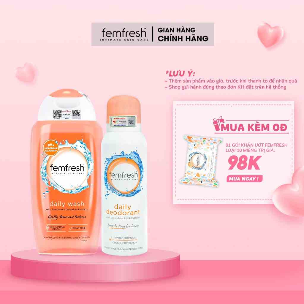 Combo Thơm Mát Mùa Hè Cho Vùng Kín, DDVS Femfresh Daily Intimate Wash & Xịt  Khử Mùi Vùng Kín Femfresh Deodorant Spray