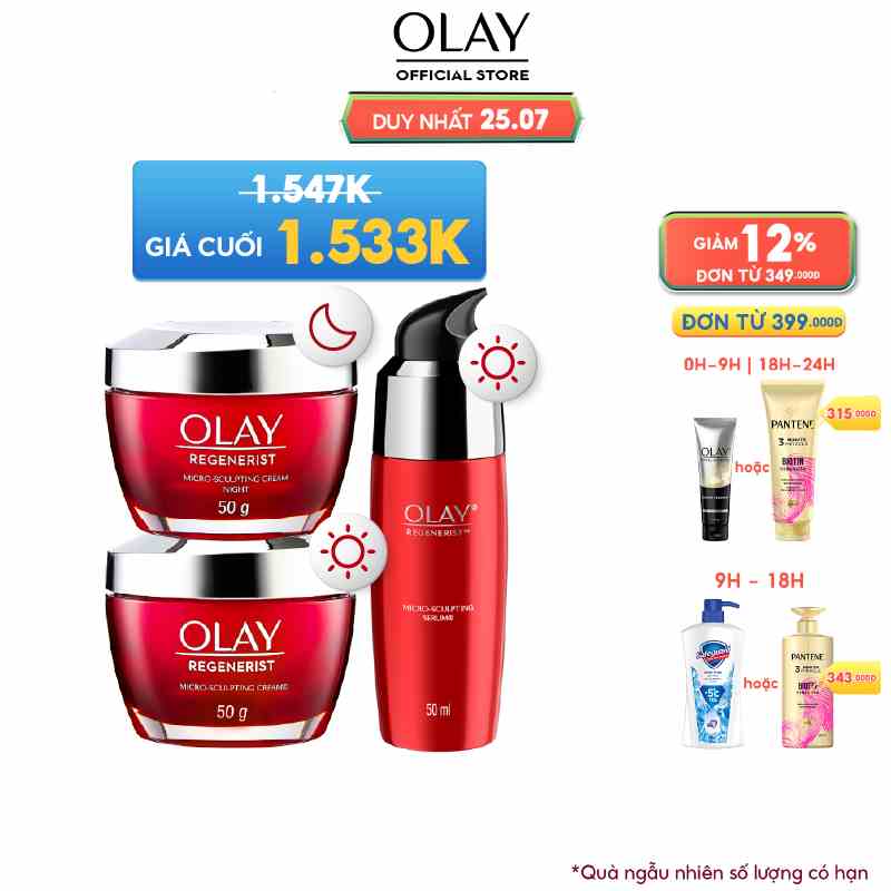 Combo 3: Kem Dưỡng Ẩm Ngày & Đêm + Serum Căng Mướt, Sáng Khỏe & Ngừa Lão Hóa OLAY REGENERIST (50GX2 + 50ML)