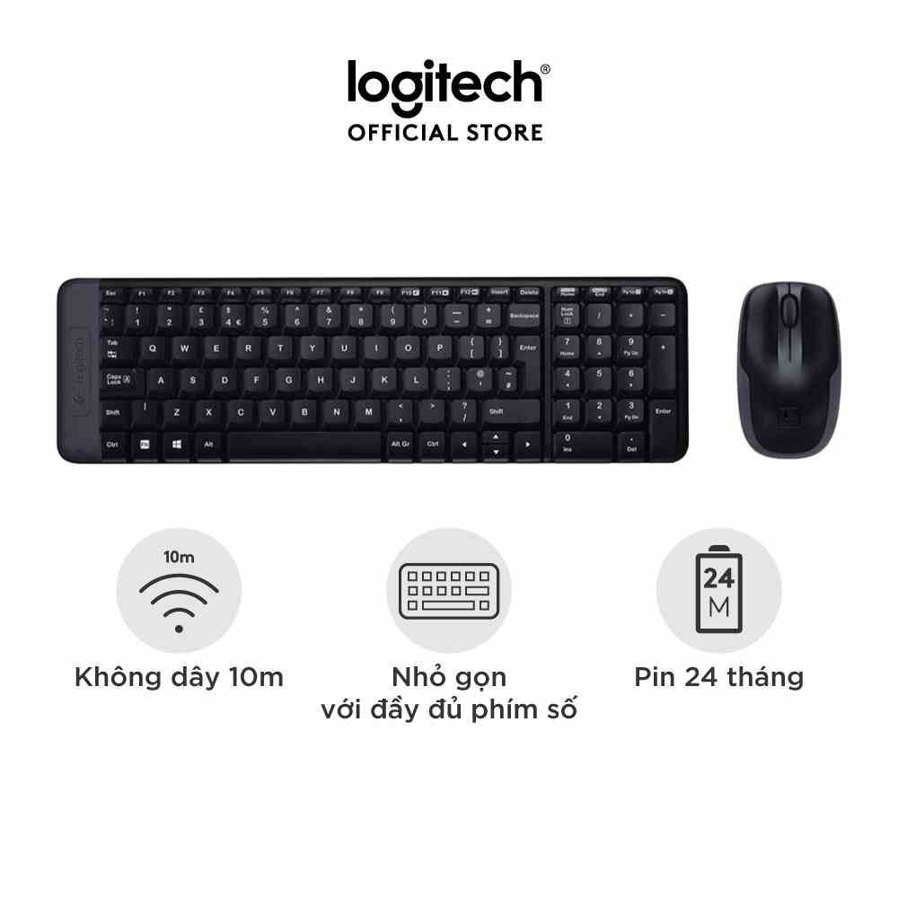 [Mã ELCL7 giảm 7% đơn 300K] Combo chuột phím không dây Logitech MK215 - nhỏ gọn, có phím số, 1 đầu thu USB