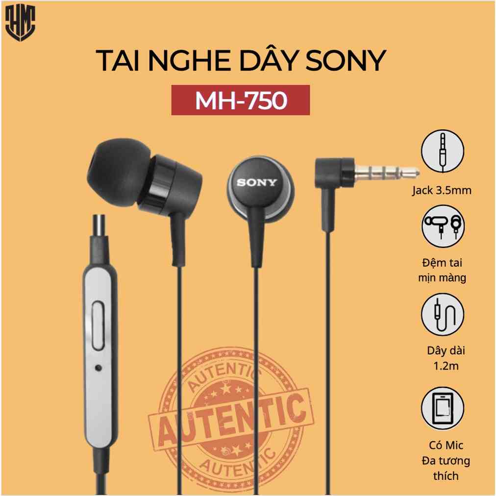 Tai Nghe Sony MH750 - Dây dài 1m2, jack 3.5mm- Thiên Bass Cực Chất, Chơi Game Đỉnh, Hàng Chính Hãng- Lỗi 1 đổi 1