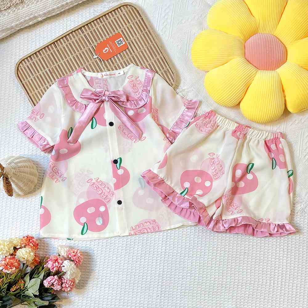 Bộ Đồ Ngủ Pijama Bé Gái Set Quần Áo Trẻ Em Mặc Nhà Lụa Mango Nhiều Màu Cộc Đùi 13-35kg - Babi mama BPN32