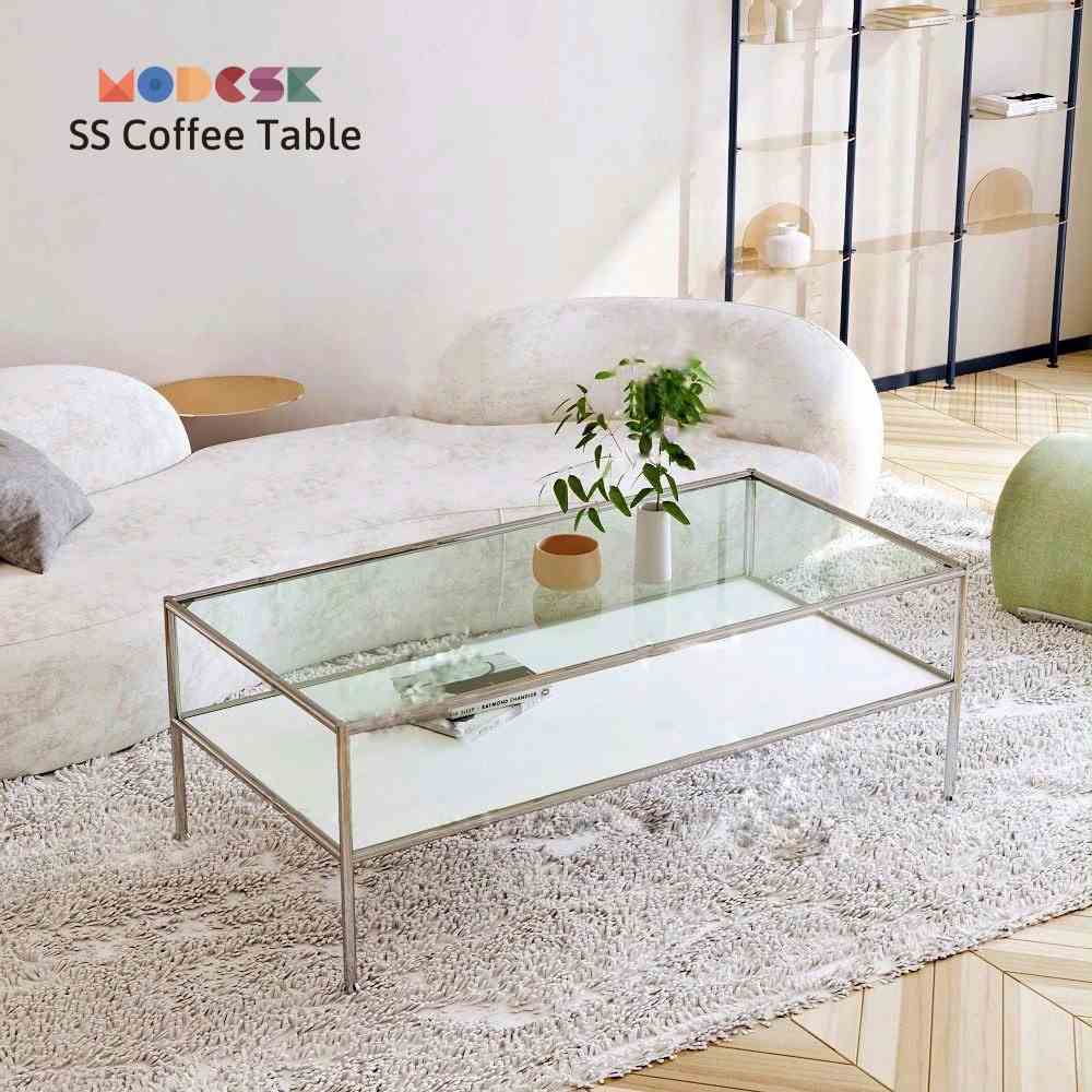 Bàn sofa chữ nhật Modesk SS Coffee Table inox 304 – kính cường lực - Ván MFC [phòng khách - quán cafe]