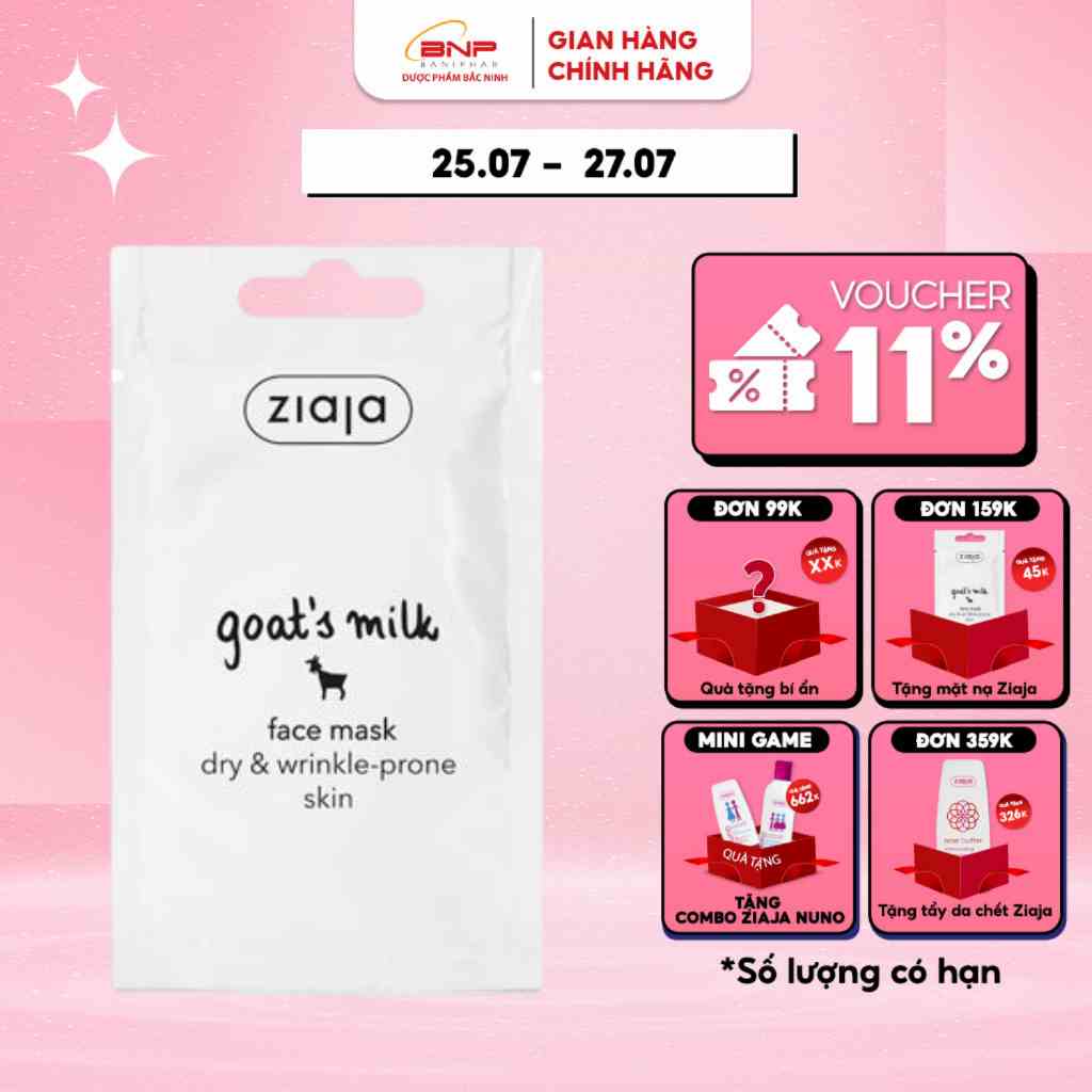 Mặt nạ dưỡng trắng da, chống lão hóa sữa dê Ziaja Goats Milk Face Mask dạng bùn 7ml