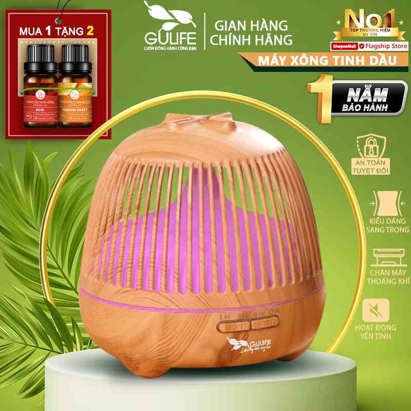 Máy Xông Tinh Dầu Lồng Chim 500ml GULIFE - MKTA66, Kèm Quà Tặng + Remote, Cân Bằng Độ Ẩm & Làm Thơm Phòng – BH 12 Tháng