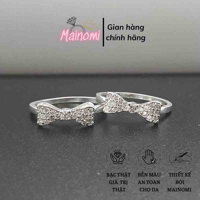 Nhẫn nữ bạc ta. Nhẫn nơ phồng đính đá nhỏ xinh xắn thời trang Mainomi Shop Bạc Xinh