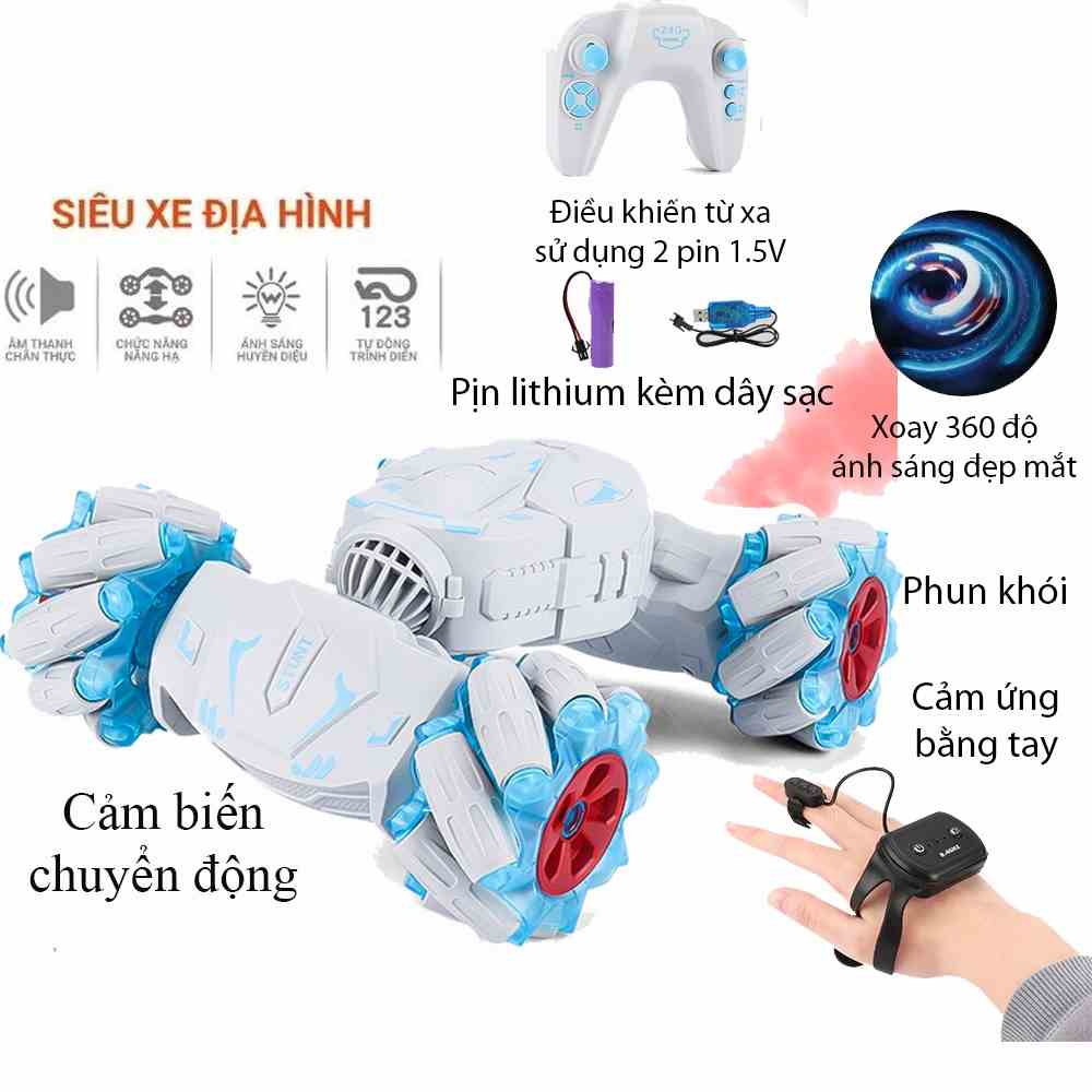 Xe ô tô điều khiển từ xa KAVY bằng cử chỉ có nhạc, đèn phun được khói xoay 360 độ cao