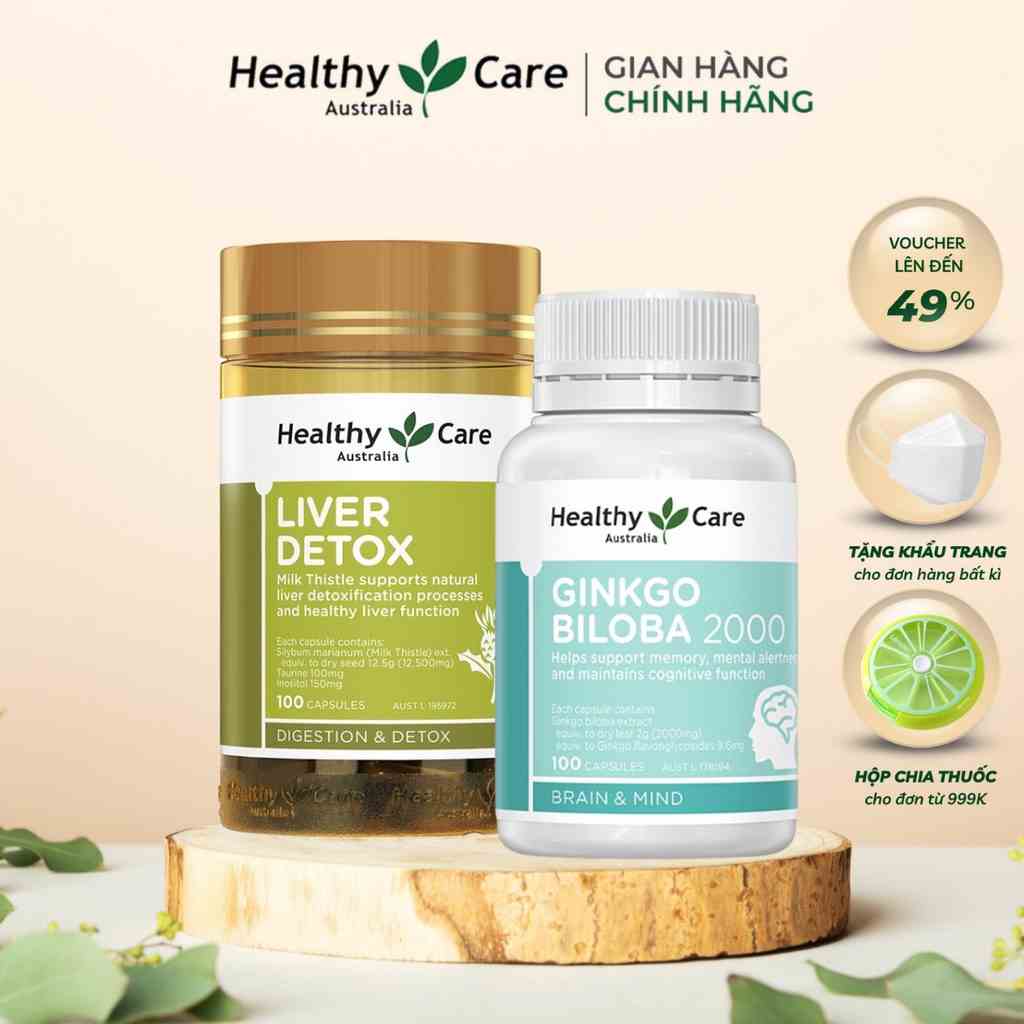 Combo Viên Uống Thải Độc Gan Healthy Care Liver Detox 100 Viên Và Viên Uống Bổ Não Healthy Care Ginkgo Biloba 100 Viên