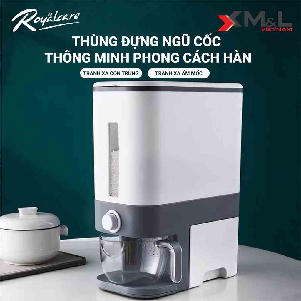 Thùng đựng gạo thông minh 10kg có khay đựng ngũ cốc - chống ẩm mốc tránh côn trùng chính hãng M&L