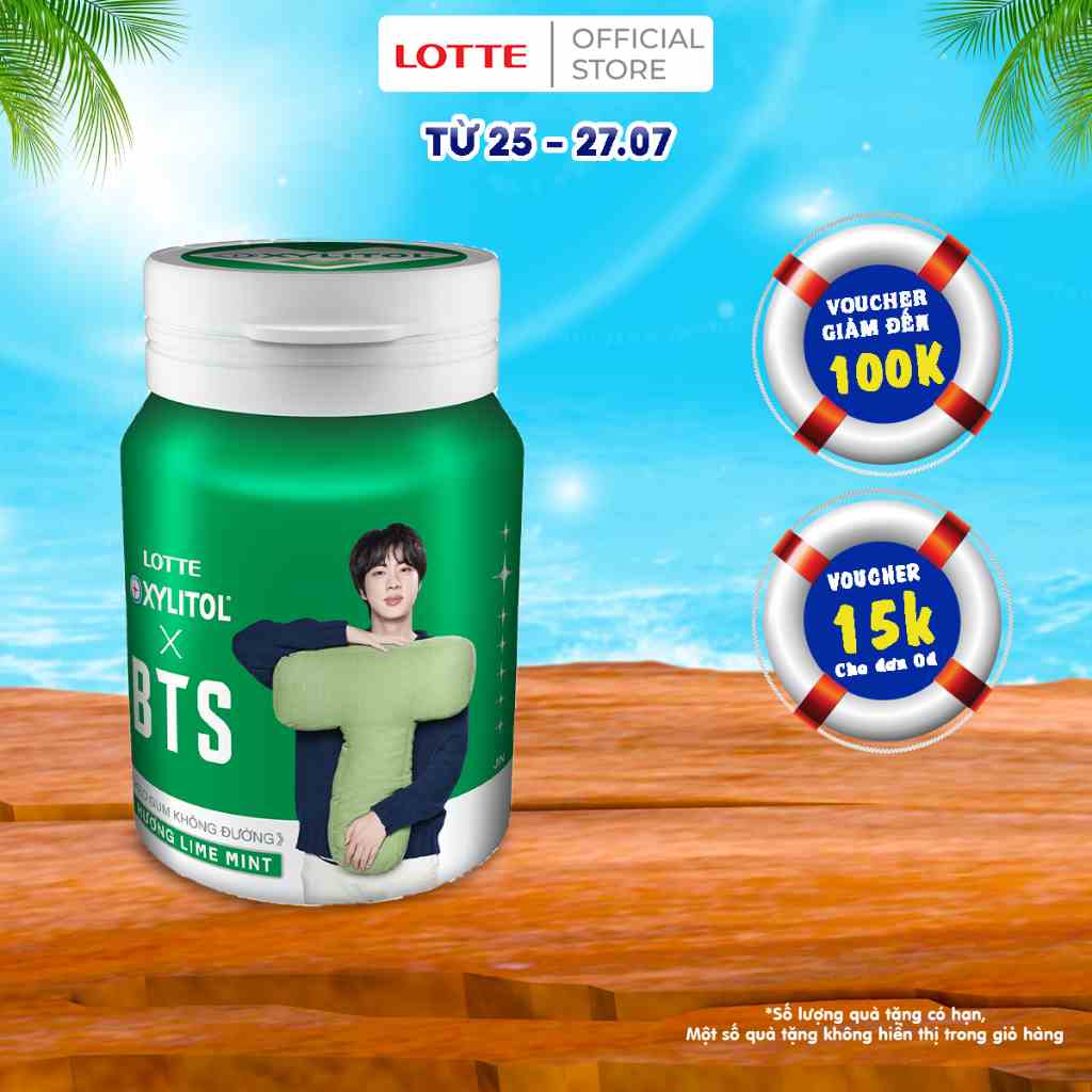 [Mã BMLTB35 giảm đến 35K đơn 99K] Kẹo Gum không đường Lotte Xylitol - Hương Lime Mint 58 g