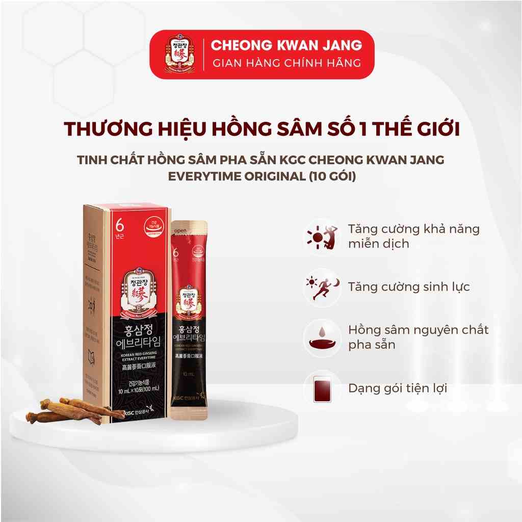 Hồng Sâm Hàn Quốc Tinh Chất Pha Sẵn KGC Cheong Kwan Jang EveryTime Original 10 ml x 10 gói