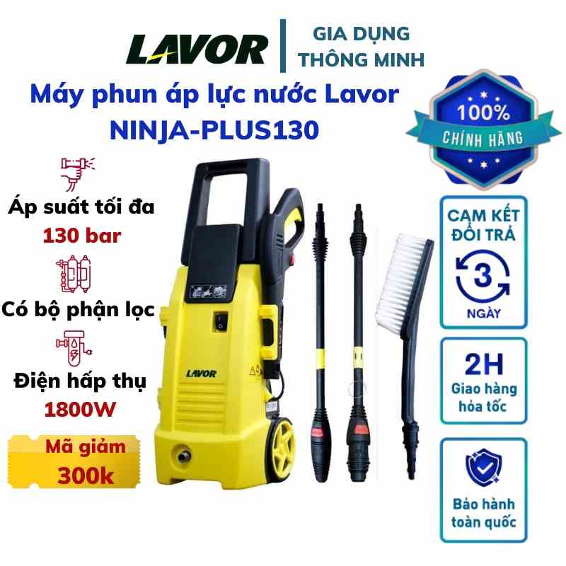 Máy phun rửa áp lực cao Lavor Ninja plus 130 mô tơ chổi than - áp suất tối đa 130 bar đánh bay mọi vết bẩn