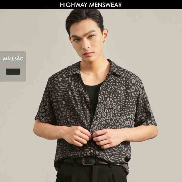 Áo sơ mi ngắn tay nam mềm mịn Highway (Menswear) Cheetah Ghi