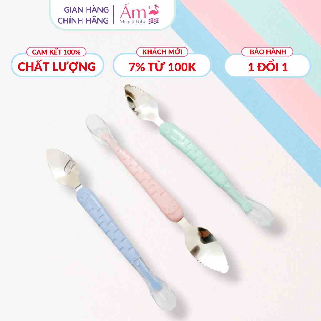 Thìa Tập Ăn Silicon Nạo Hoa Quả 2 Đầu Cho Bé Ấm Baby Nhỏ Gọn Tiện Dụng Ấm Gift Decor