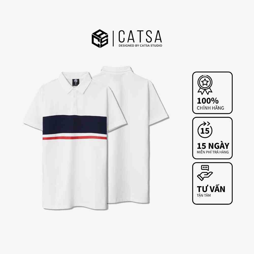 Áo polo nam có cổ phối sọc thun Cotton 100% cao cấp, mềm mại, thoáng mát CATSA ATP284