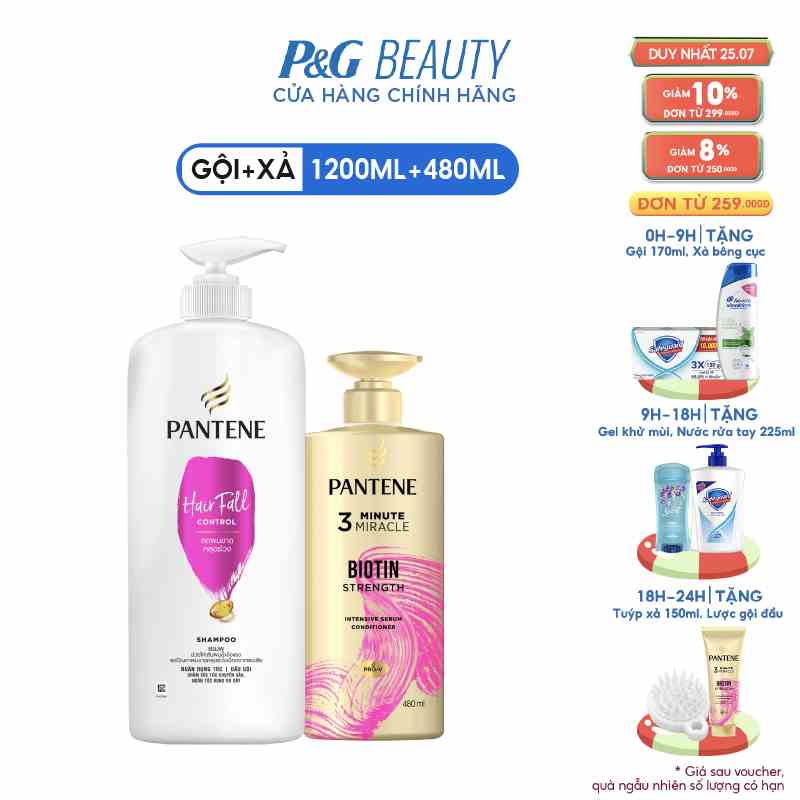 Combo Dầu Gội PANTENE Ngăn Rụng Tóc 1200ML Và Dầu Xả PANTENE Ngăn Rụng Tóc 480ML