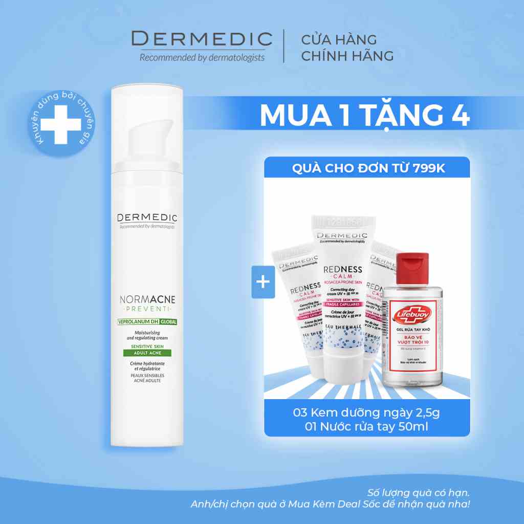 Kem dưỡng chống lão hóa cho da mụn ở người trưởng thành Dermedic Normacne Moisturizing And Regulating Cream 40ml