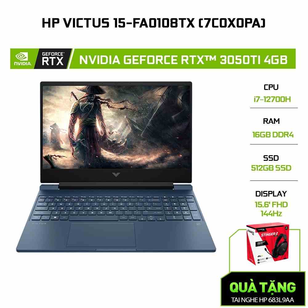 [Mã ELHP2TR5 giảm 12% đơn 18TR] Laptop HP Victus 15-fa0108TX 7C0X0PA i7-12700H | 16GB | 512GB | RTX™ 3050Ti 4GB | 15.6