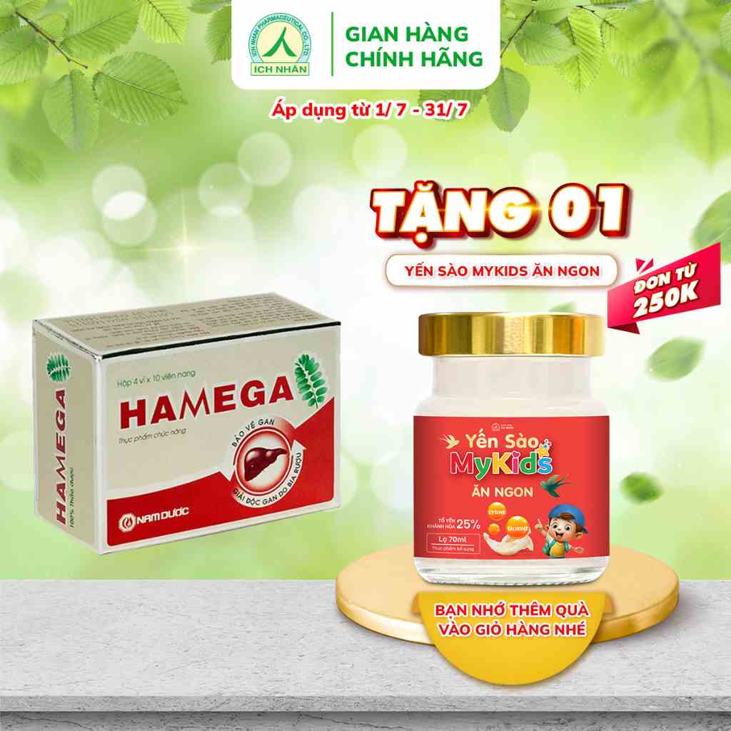 Viên uống hạ men gan HAMEGA giảm tác hại do rượu bia, giải độc và hỗ trợ phục hồi cho gan - hộp 40 viên HM4