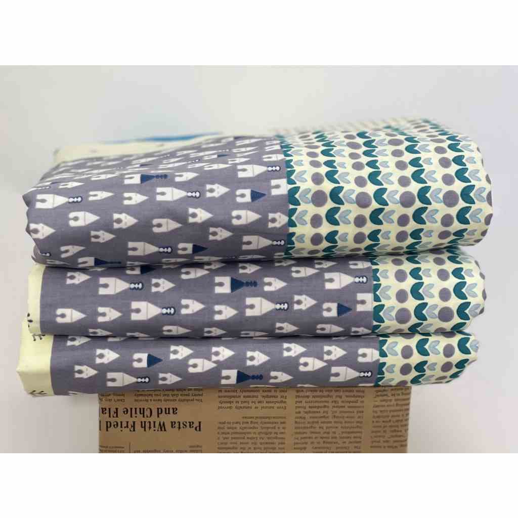 Tấm Drap lẻ KHA LY - Ga lẻ ( không áo gối ) - 100% cotton thiên nhiên - VN243 Ô Vuông Tim Xanh