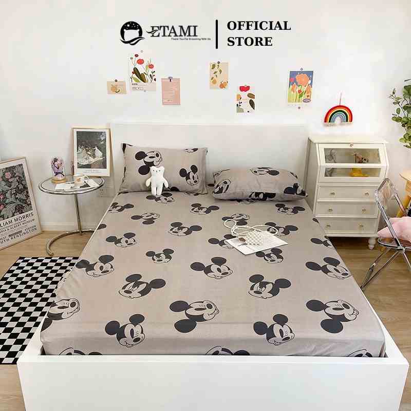 Bộ ga gối ETAMI drap giường cotton poly 5D mickey , ga trải giường + 2 vỏ gối nằm Mickey